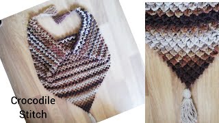 How to crochet crocodile/fish scale stitch for shawl/scarf كروشيه شال/. سكارف بغرزه قشور السمك
