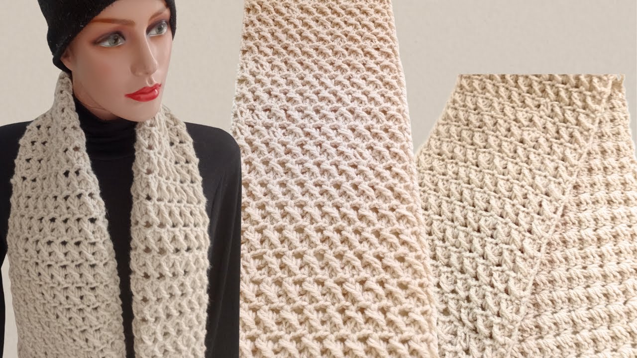 Cachecol de crochê - Ponto efeito 3D