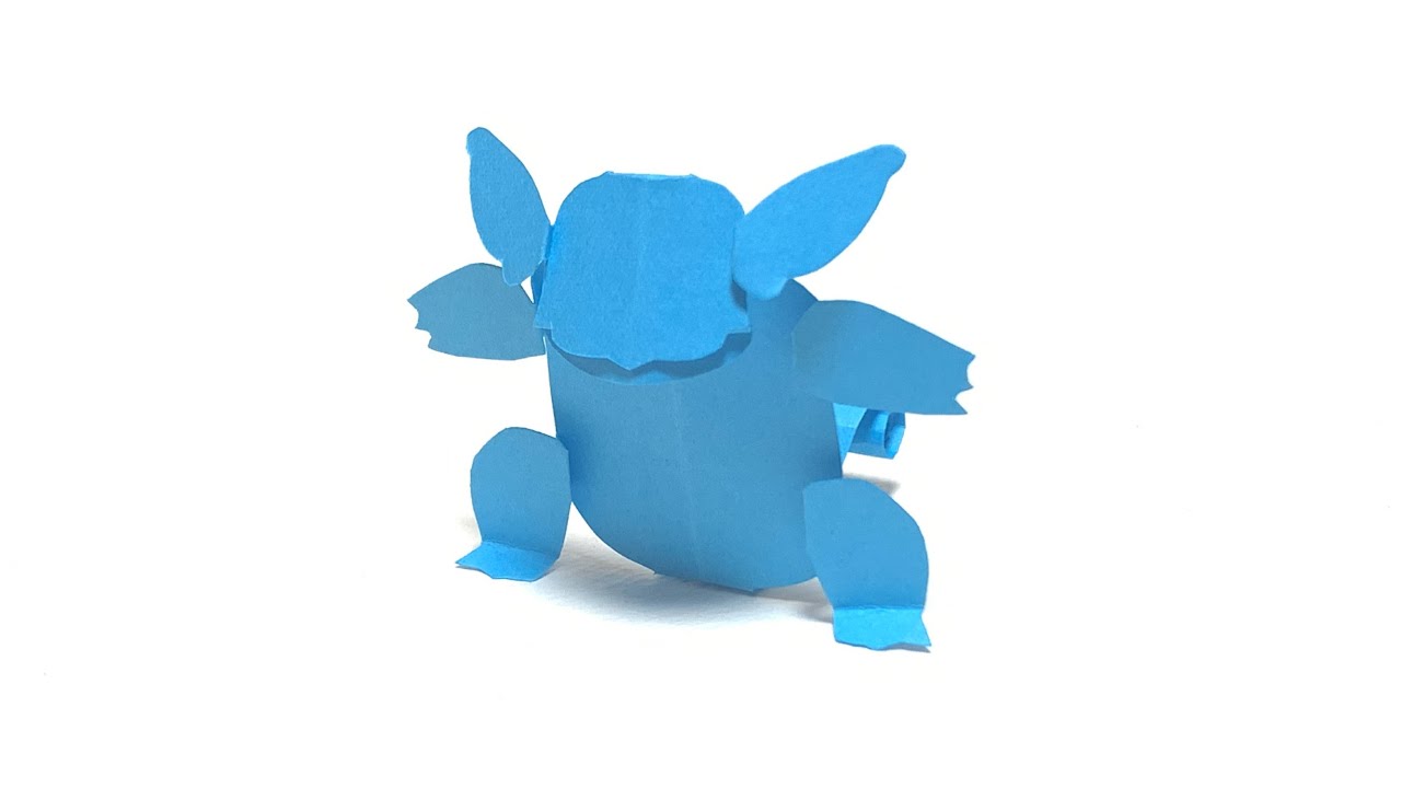 カメール 型紙付き ポケモン切り紙 Wartortle Pokemon Paper Art Cut Fold 折り紙 切り紙パパの立体切り紙チャンネル 折り紙モンスター