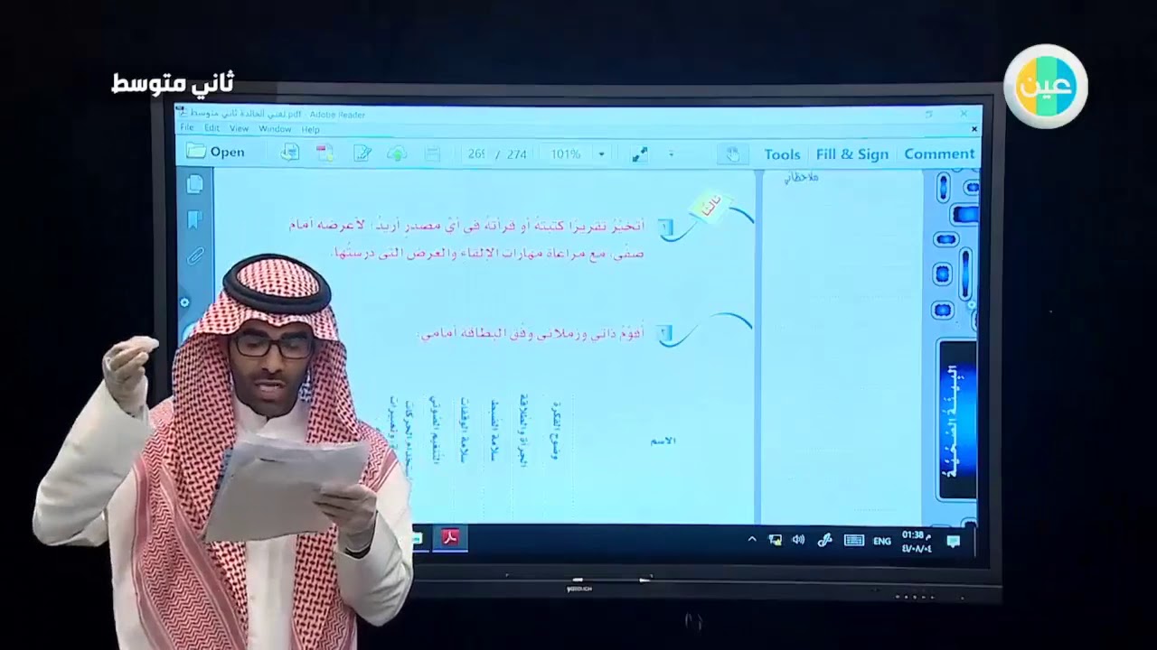 دروس العين، الإستراتيجية، مهارة التحدث، التعليق المتحرك، اللغة العربية، الوسيط الثاني، يوتيوب