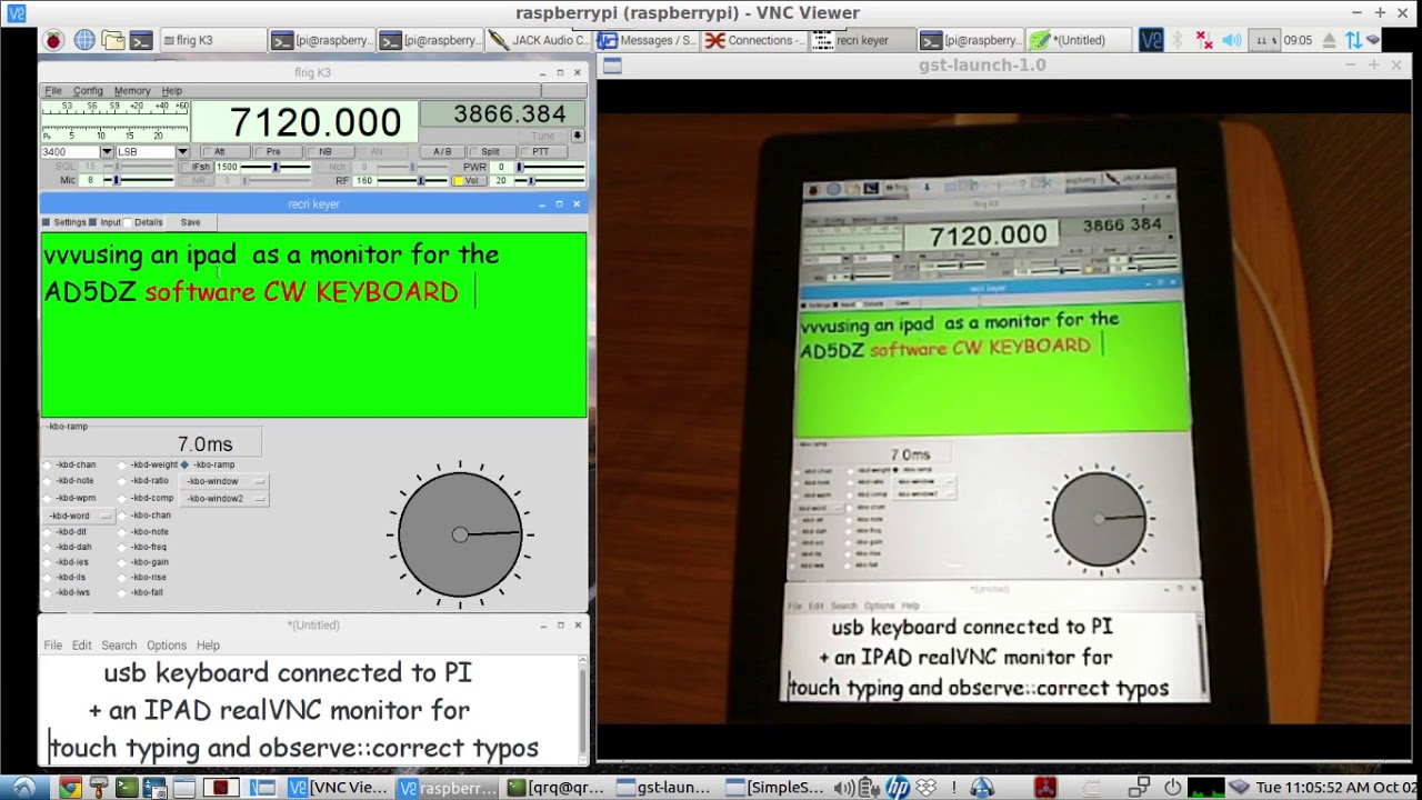 Raspberry PI software CW KEYBOARD - using an IPAD as the CW Keyboard's TYPING SCREEN MONITOR