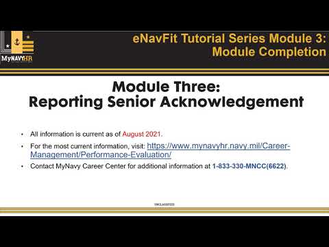 eNavFit Tutorial Series Module Three: Reporting Senior Acknowledgement