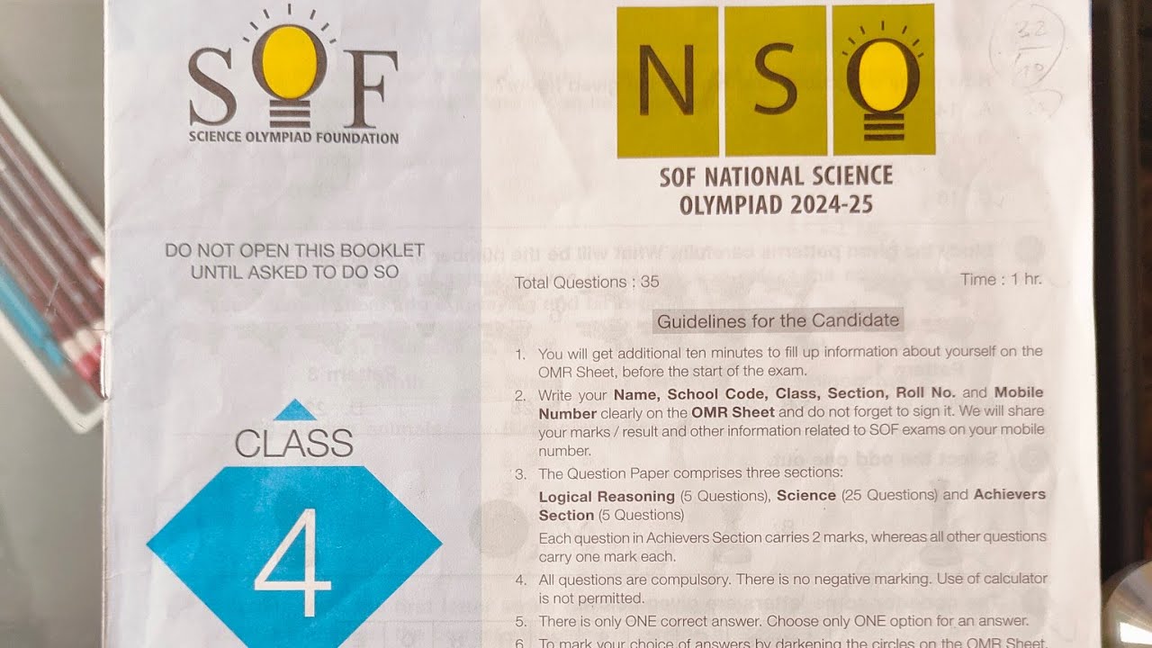 SOF NSO 2024-25 Class 4 Set A Olympiad solved question paper - YouTube