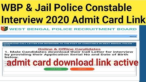 WBP & Jail Police Constable Interview 2020 Admit Card Link active