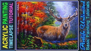 acrylic painting tutorial deer wildlife animal forest beginners wild basic lesson