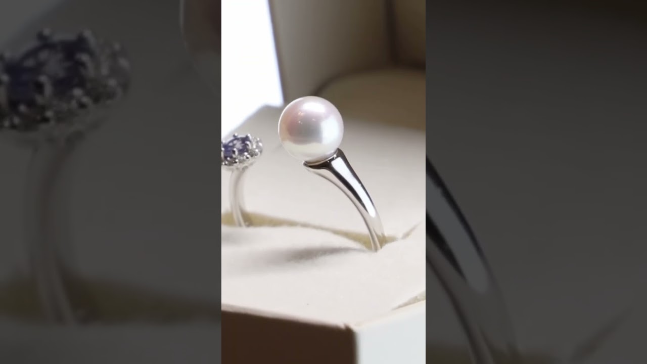 Pt950 Akoya Pearl 6.5mm Natural Diamond 0.05ct Tanzanite Open Ring #13
