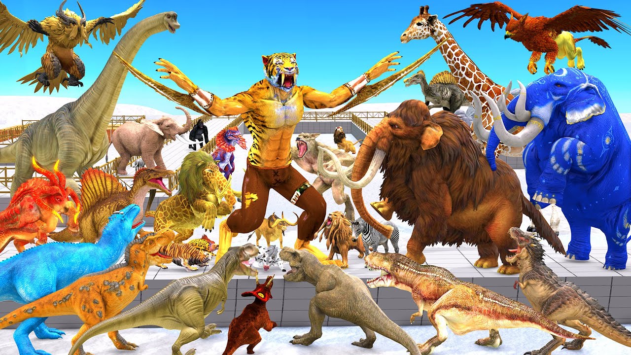 Death Run Who Will Win The Fight Saber Tooth vs Animals vs X5 T-Rex Dinosaurs Animal Revolt Battle