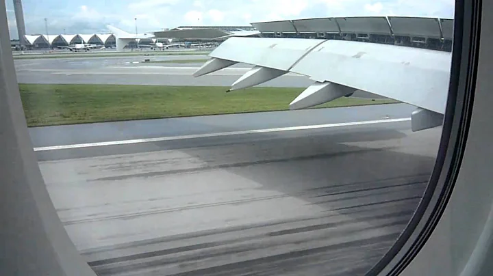 Emirates Airbus A380 landing Bangkok Suvarnabhumi airport and taxi to the terminal
