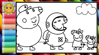 Peppa Pig's mom prepares for her spaceflight and says goodbye to her family – Learn and color Peppa
