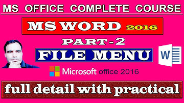 Microsoft Word 2016 File Menu Full Details in Hindi | Part 02 | ms word 2016 | word 2016 tutorial