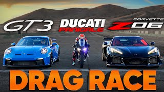 2023 C8 Corvette Z06 Races Porsche 992 GT3, Ducati V4 SP2, and Audi R8 V10 — Cammisa Drag Race