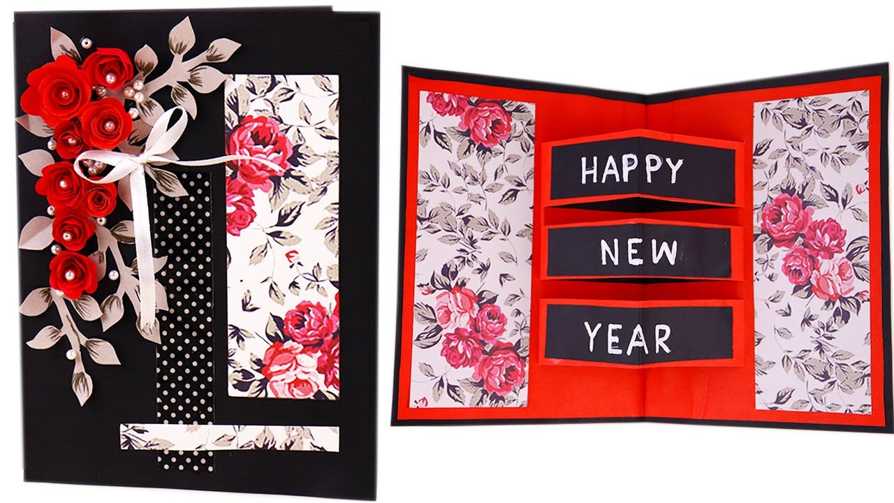 DIY Popup Step Fold Greeting Card for New Year How to Make Cutting