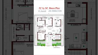 52' by 54' house plan with 3 bedrooms| 3bhk | 2800 sqft house with parking and garden  #realestate