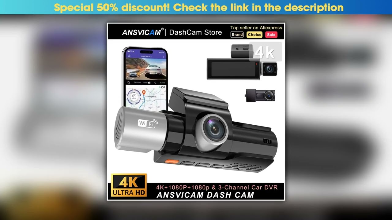 3 Channel Dash Cam 4K UHD Front Rear Interior Car Camera with GPS WiFi Night Vision Loop Recording