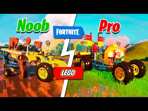 BATALLA de VEHICULOS en LEGO FORTNITE Coches de SALTOS Noob vs Pro vs Hacker