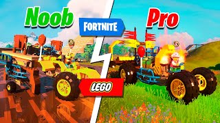 BATALLA de VEHICULOS en LEGO FORTNITE Coches de SALTOS Noob vs Pro vs Hacker