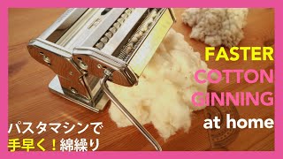 COTTON GIN at home | Faster way using a pasta machine / 綿繰り機をパスタマシンで代用する方法