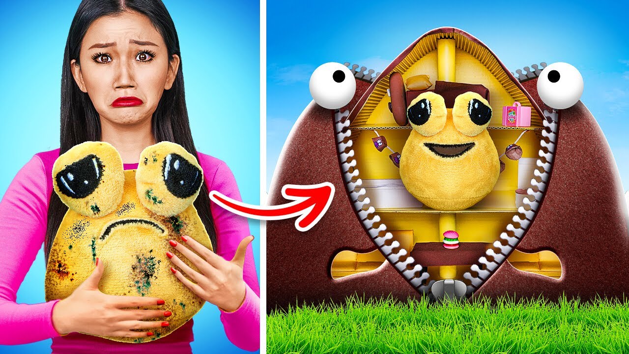 Vi bygger ett minihus för POU! Coola hantverk & DIY-idéer för hus av 123 GO!