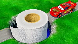Mega Toilet Paper Pit vs McQueen and Pixar cars! BeamNG. drive!