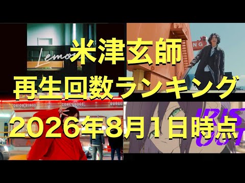 米津玄師MV再生回数ランキング(2026年8月1日時点)