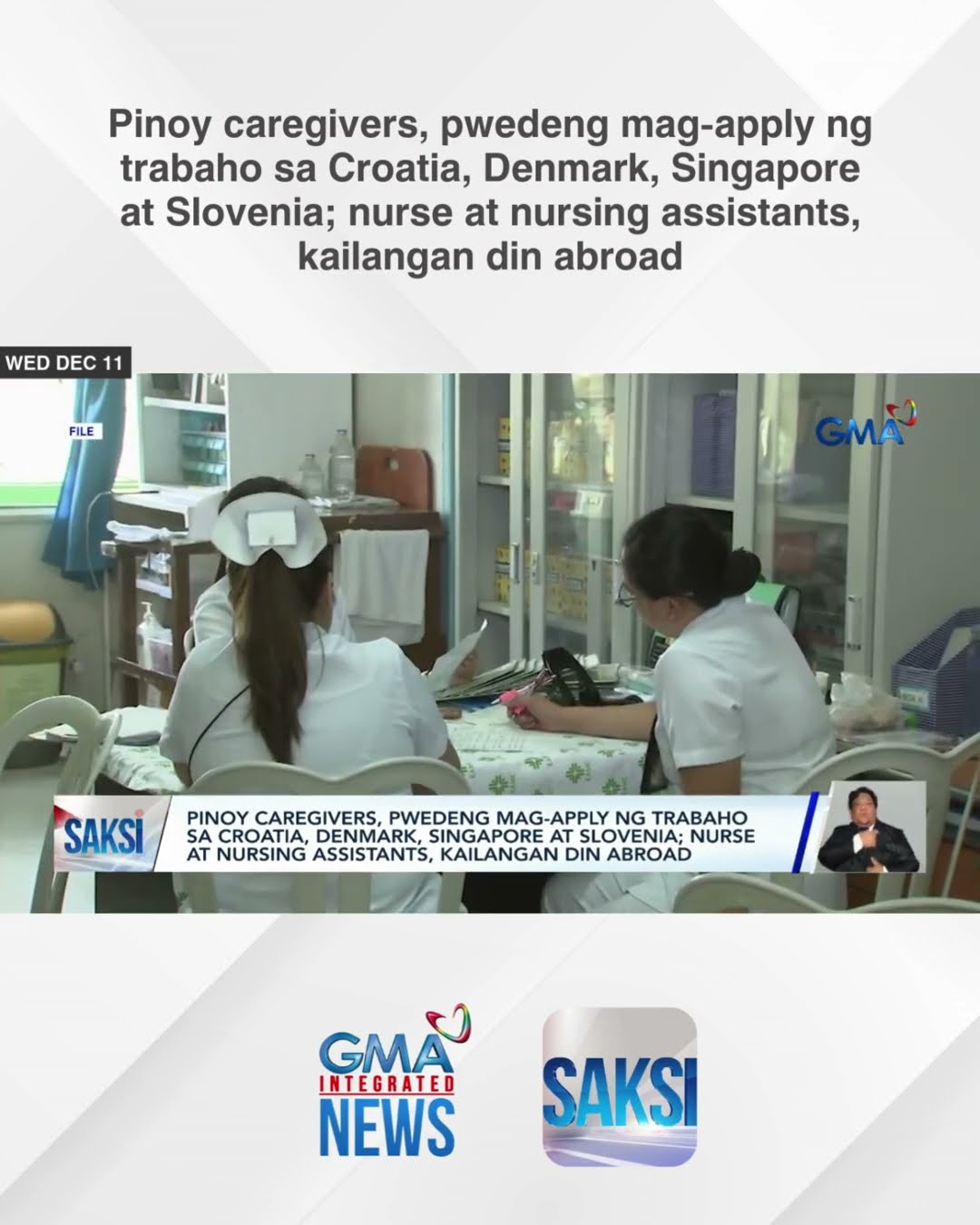 Pinoy caregivers, pwedeng mag-apply ng trabaho sa Croatia, Denmark, Singapore at Slovenia | Saski