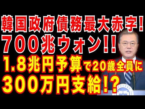 韓国政府債務700兆ウォン赤字!20歳全員に300万円支給!?する野党の仰天案!?1.8兆円予算の財源は?文在寅政権は均衡のとれた予算配分をすべき