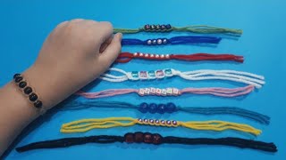 أساور بخيط الصوف واللولي في خمس دقائق \Make Rakhi \ friendship band at home using beads|woolen rakhi