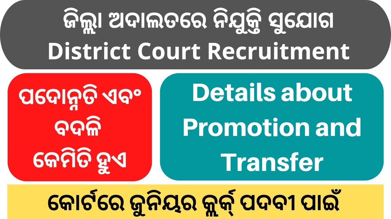 Promotion and Transfer of Jr. Clerk in District Court | ପଦୋନ୍ନତି ଏବଂ ବଦଳି|District Court Recruitment