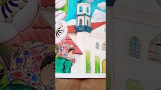 Iglesia clásica llena de verde #acuarelas #pintarconacuarelas