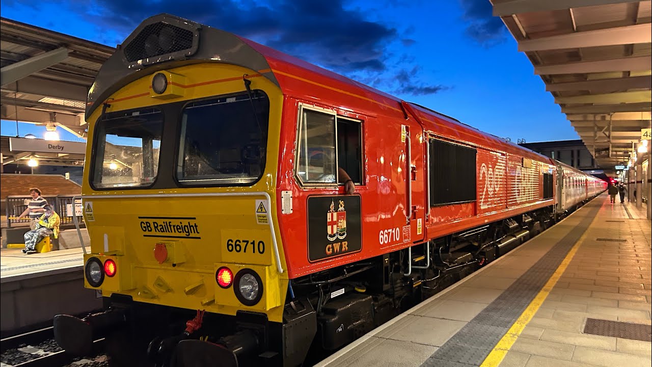 66719 + 73136 + 73119 + 66710 GBRF arriving Derby railway station - YouTube
