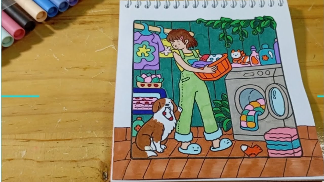 ASMR Coloring Cozy Laundry Day | Mewarnai Aktivitas Rumah Lucu #asmr #coloring #mewarnai 