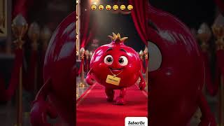3D Cartoon Winter Fruits Walking On Red Carpet Ultra Realistic Fruit Animation Motion 3D Render