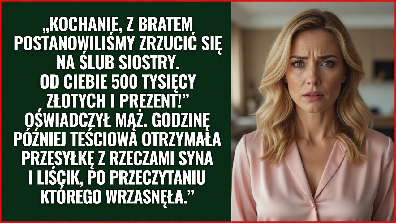 Mąż rzucił to między jednym a drugim kęsem, nawet nie odrywając wzroku od telewizora: „Od ciebie 50 000 zł na wesele mojej siostry i jakiś porządny prezent”. Ani razu nie zapytał, czy mam te...