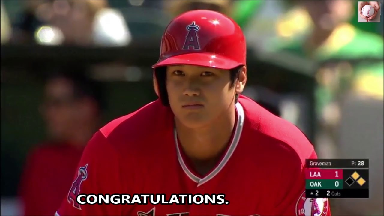 2018/3/29 大谷翔平 メジャー初打席(字幕付き) Shohei Ohtani's first