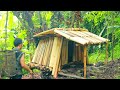 Building complete banana tree survival shelter bushcraft earth hut forest fruit place nice view