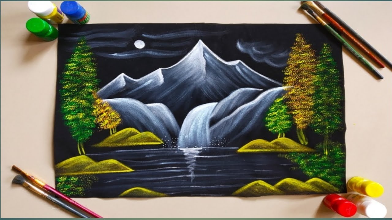 Easy Velvet landscape painting // step by step YouTube