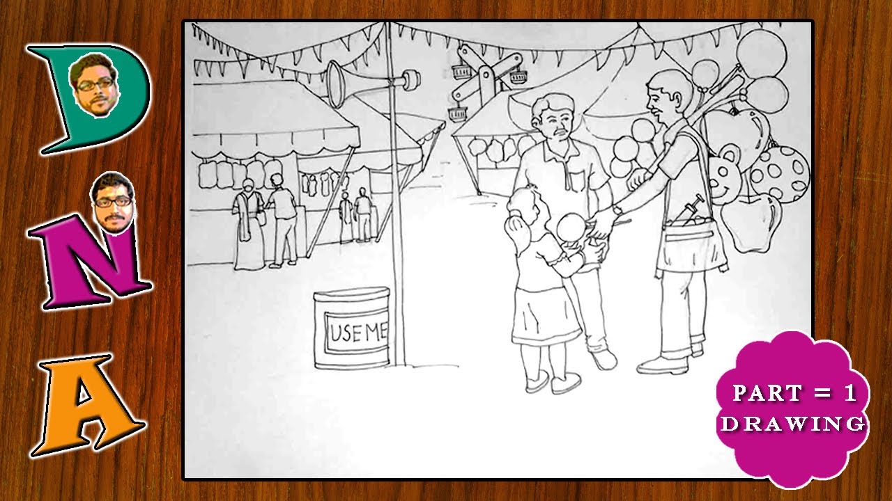 How To Draw Mela (Fair) মেলা কীভাবে আঁকবেন Part = 1 Easy Mela