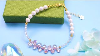 Beebeecraft DIY petal bracelet with glass pearl beads and crystal glass beads