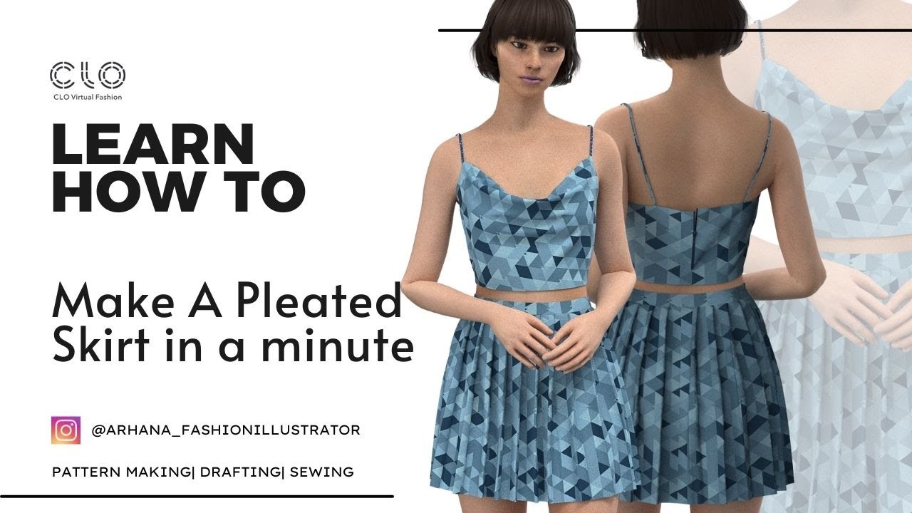 CLO 3D Tutorial How To Make Pleated Skirt (Super Easy and Quick) YouTube