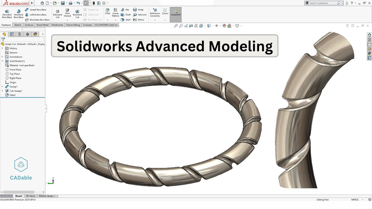 Solidworks Advanced Modeling | Solidworks Swept Cut | Solidworks Advanced Pattern | CADable