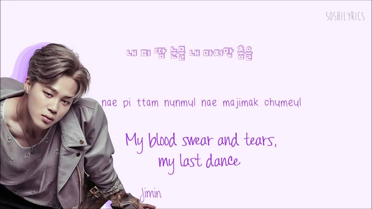 BTS Blood Sweat & Tears Han/Rom/Eng color codes lyrics
