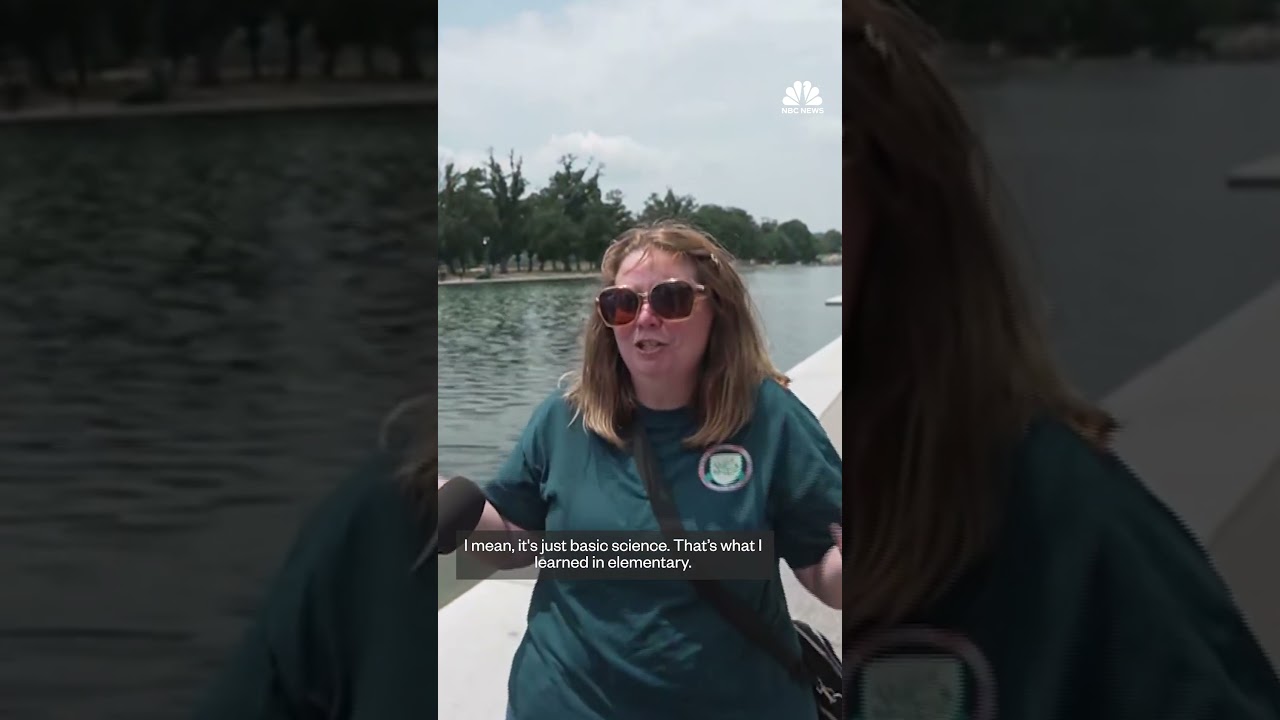 Visitors react to algae and peeling paint at Reflecting Pool