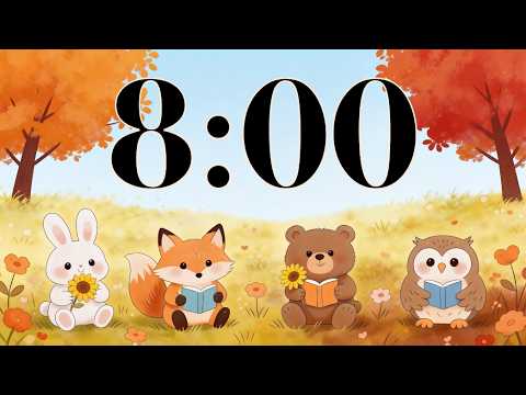 8 Minute Fall Timer 🍂 Cute Animals Reading | Happy Acoustic Music for Classroom Focus | Limited Ads
