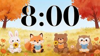 8 Minute Fall Timer 🍂 Cute Animals Reading | Happy Acoustic Music for Classroom Focus | Limited Ads