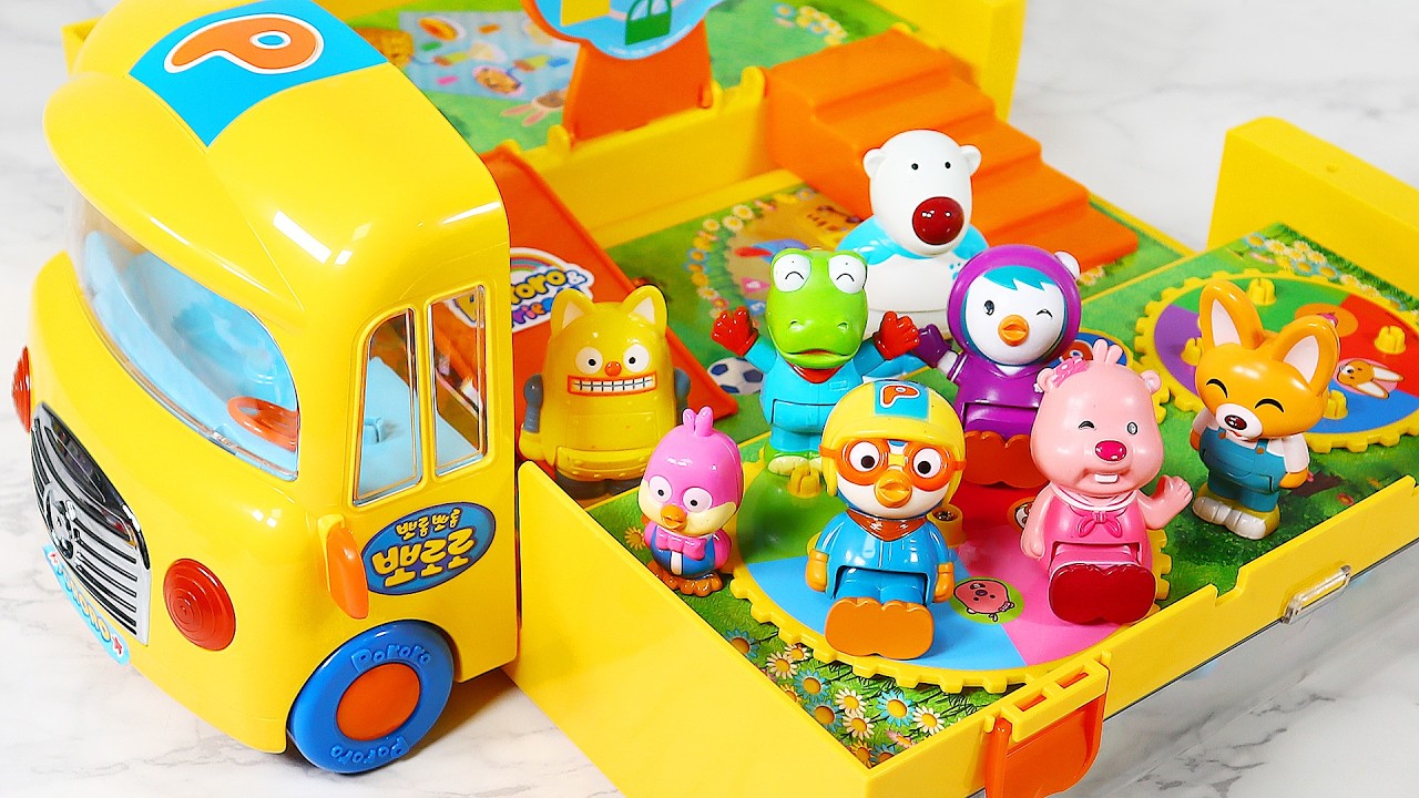 Toy ASMR Pororo School Bus Amusement Park Toy 뽀로로 스쿨버스 놀이터 리뷰 Satisfying with Unboxing & Review Toys