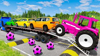 Flatbed Truck Mcqueen | Transportation with Truck - Pothole vs Car #99 - BeamNG.Drive