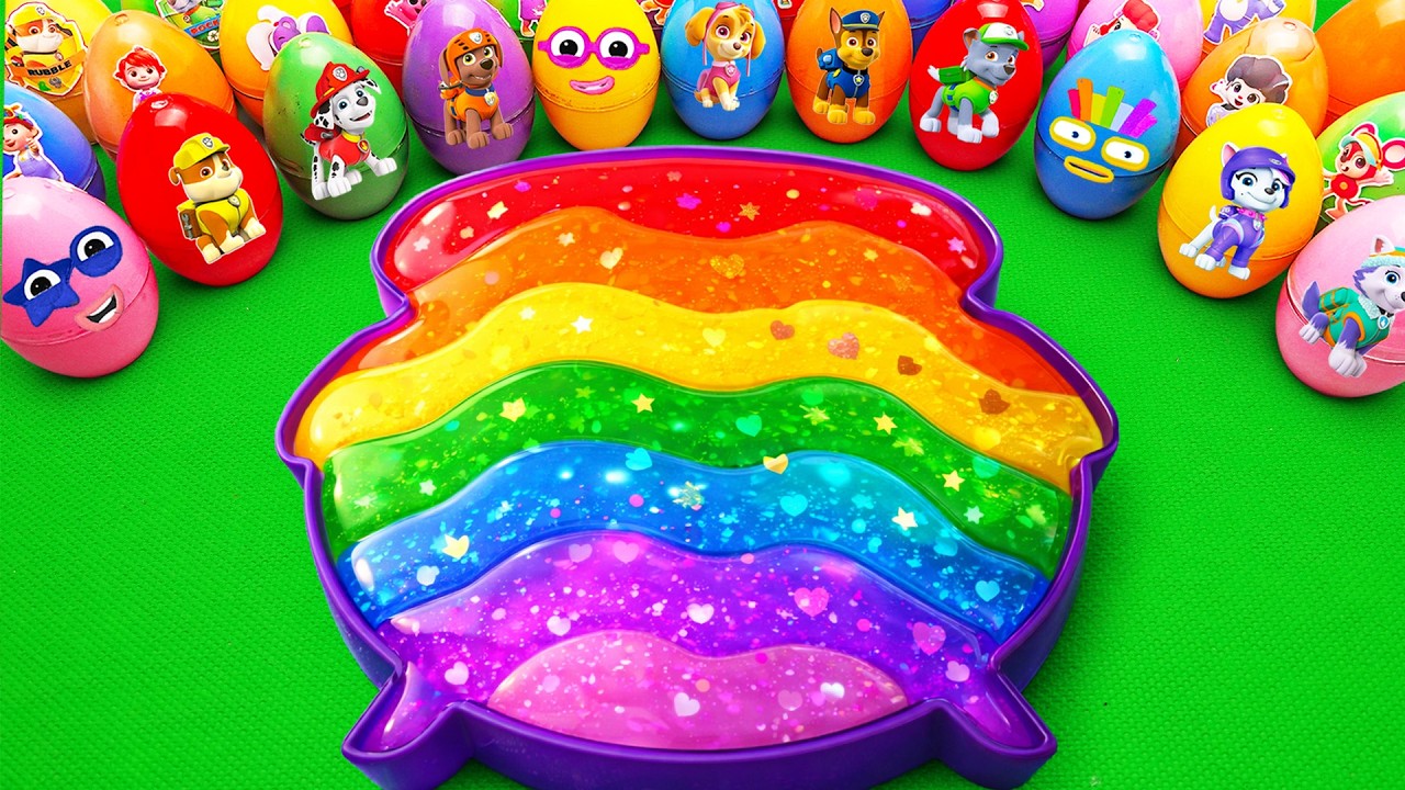 Satisfying ASMR | How to make Rainbow Jelly Slime Bathtub by Mixing Paw Patrol CLAY Eggs