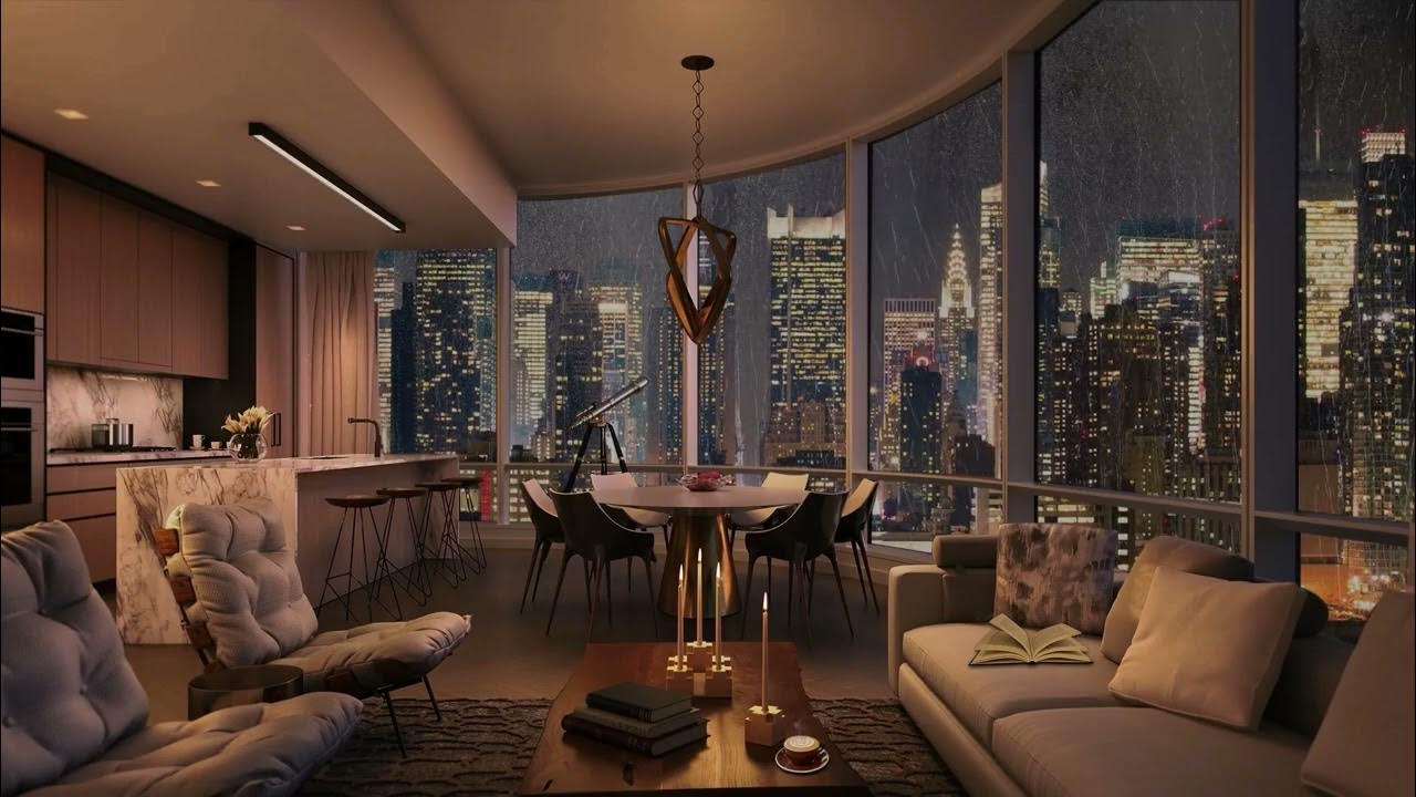 4k COZY Rainy apartment with a city view Videos made to study (High