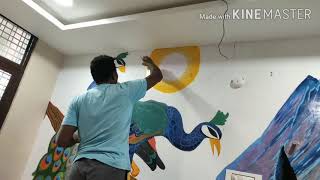 beautiful peacocks wall painting | oil paintings | peacock paintings |   by Artist Ranjith