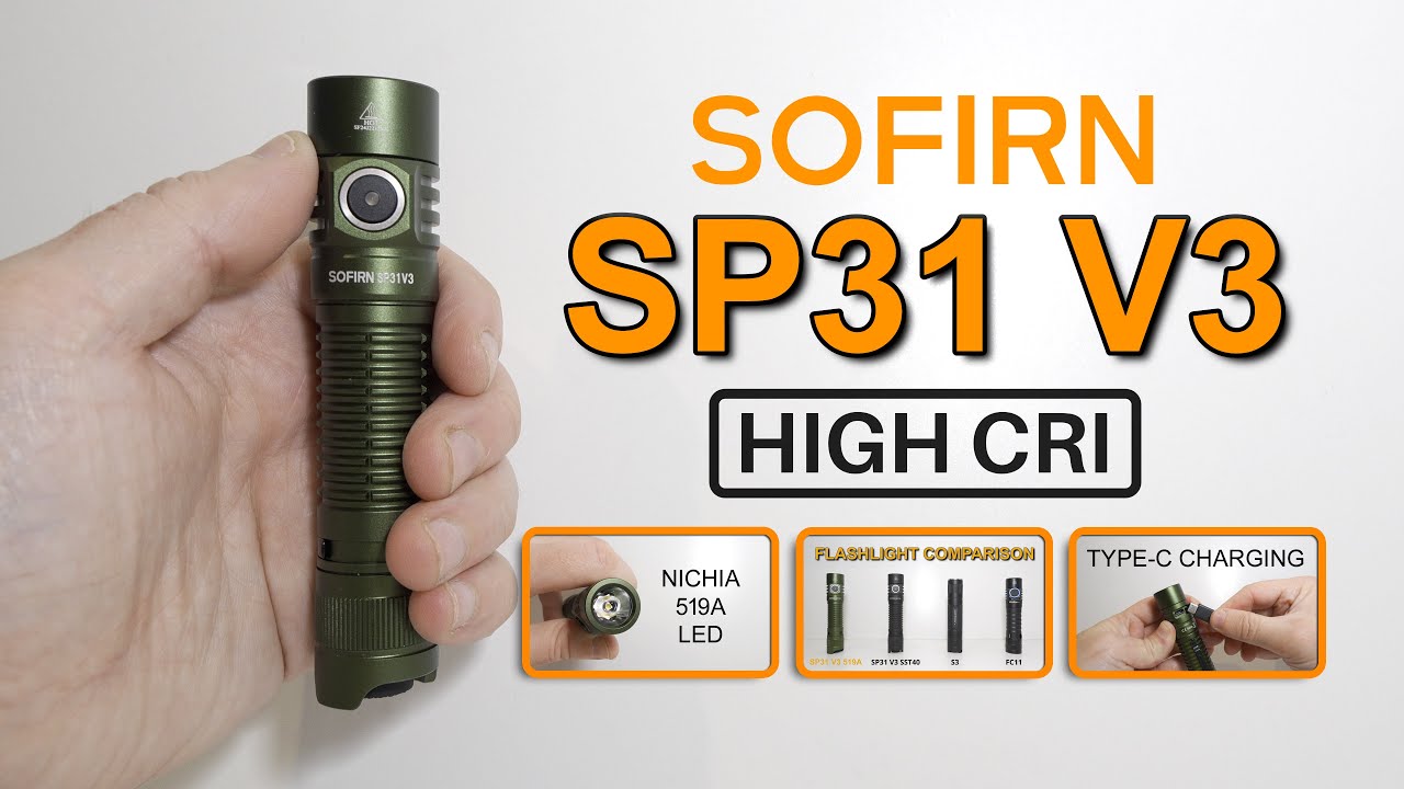 Sofirn SP31 V3.0 Torcia tattica 1200 lumen 5000 K, torcia LED verde ricaricabile con 8 modalità di luce, torcia luminosa EDC IPX8 con batteria ricaricabile per campeggio, attività all'aperto